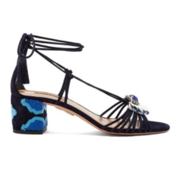 Aquazzura Blue ‘Samba’ Suede Block-Heel Sandals Sz. 40 (US 10) - Picture 2 of 8
